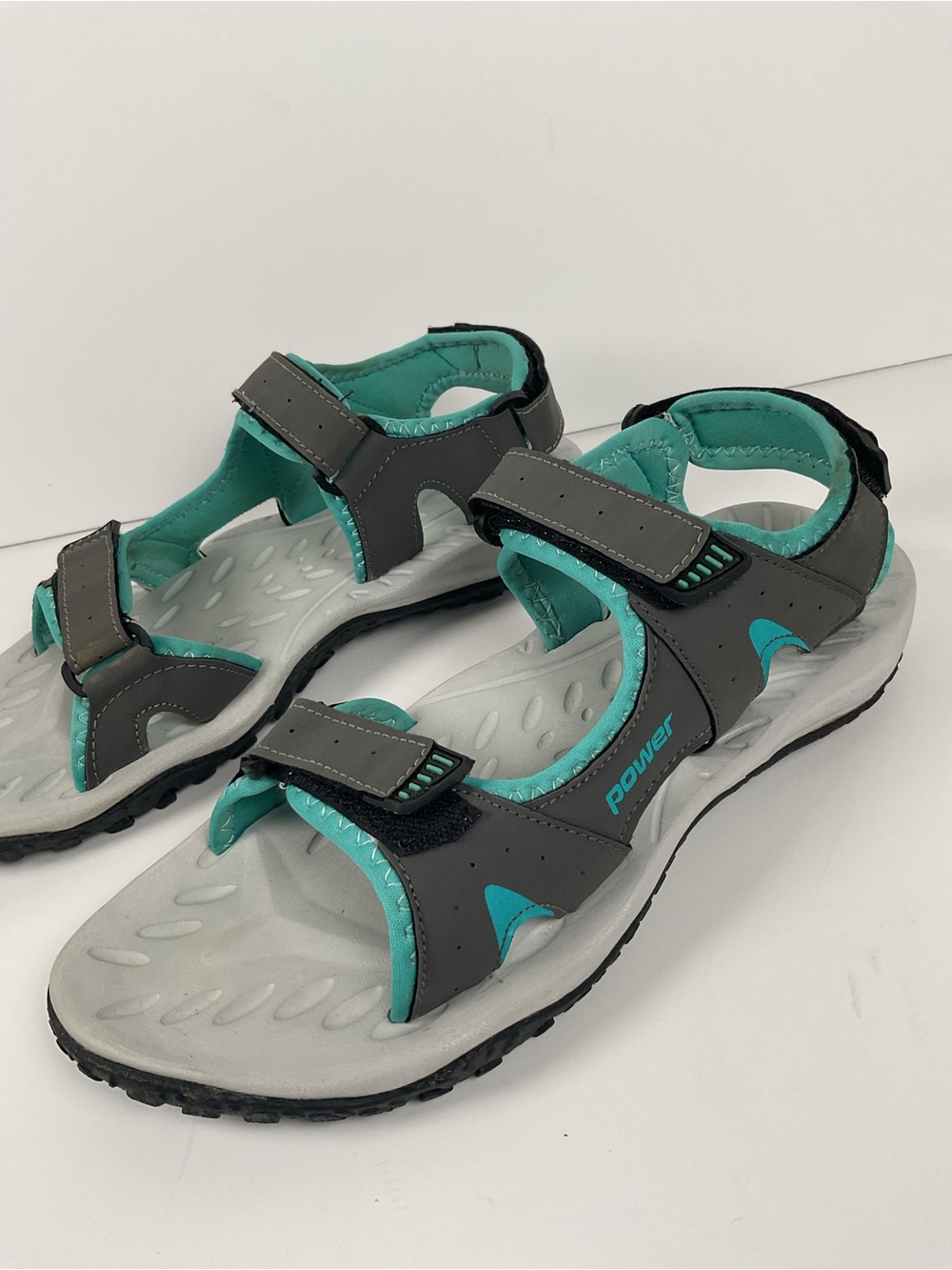 Power Sport Sandals Gray Teal Adjustable Outdoor Hiking Size 7
